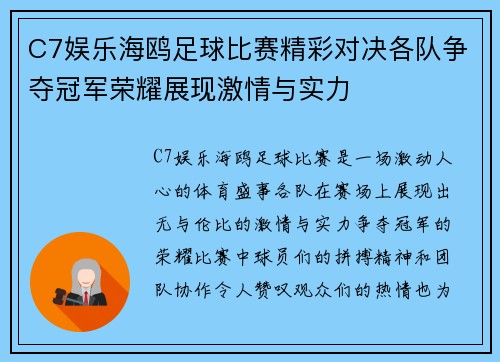 C7娱乐海鸥足球比赛精彩对决各队争夺冠军荣耀展现激情与实力